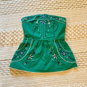 Green Floral Strapless Top